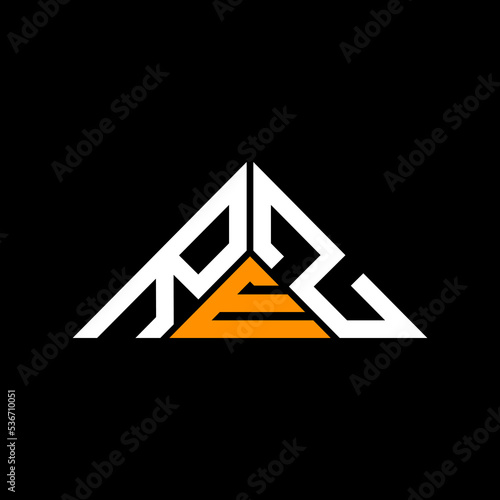 REZ letter logo creative design with vector graphic, REZ simple and modern logo in triangle shape. photo