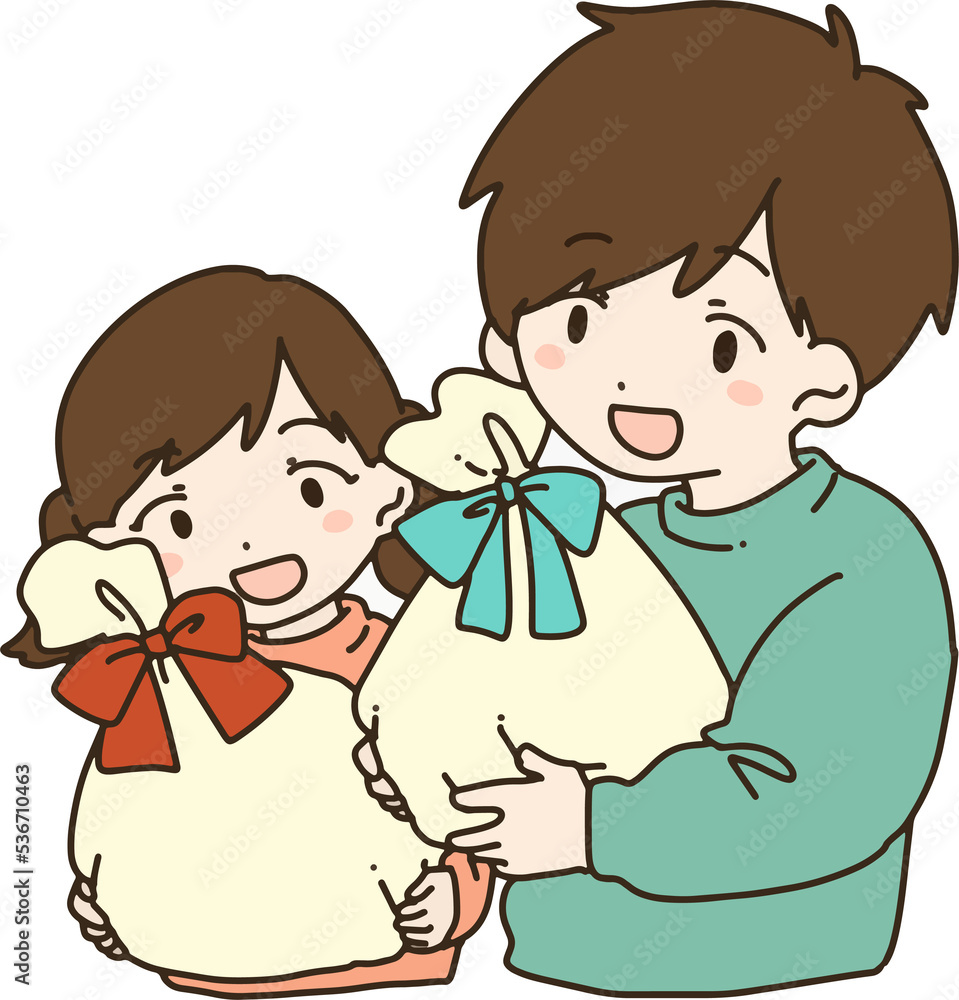 プレゼントを持つ男の子と女の子
