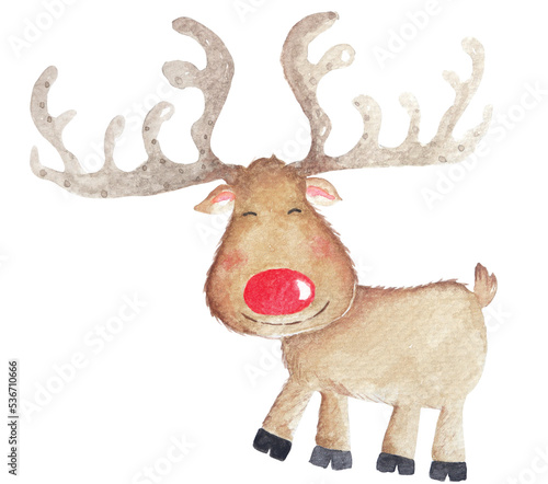 Fototapeta Naklejka Na Ścianę i Meble -  Reindeer paint by watercolor illustration for  christmas.cartoon deer cute.
