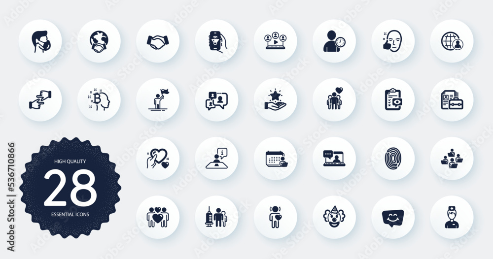 Set of People icons, such as Handshake, Global business and Music app flat icons. International recruitment, Healthy face, Love couple web elements. Vacancy, Doctor, Hold heart signs. Vector Set of People icons, such as Handshake, Global business and Music app flat icons. International recruitment, Healthy face, Love couple web elements. Vacancy, Doctor, Hold heart signs. Vector