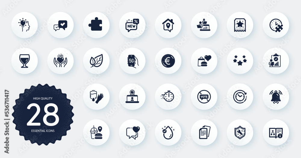 Set of Business icons, such as Technical algorithm, Stop voting and Puzzle time flat icons. Puzzle, Teamwork, Blood web elements. Video conference, Stars, Fast food signs. Heart. Vector Set of Business icons, such as Technical algorithm, Stop voting and Puzzle time flat icons. Puzzle, Teamwork, Blood web elements. Video conference, Stars, Fast food signs. Heart. Vector