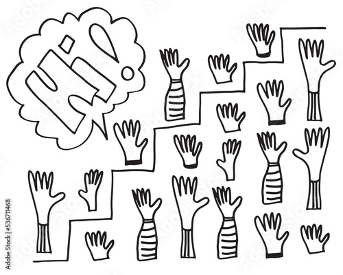 Applause hand draw on white background with hi text.vector illustration.