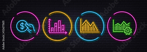 Investment graph, Payment and Diagram graph minimal line icons. Neon laser 3d lights. Operational excellence icons. For web, application, printing. Vector