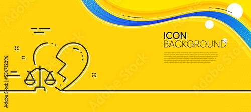 Divorce lawyer line icon. Abstract yellow background. Justice scales sign. Marriage law symbol. Minimal divorce lawyer line icon. Wave banner concept. Vector