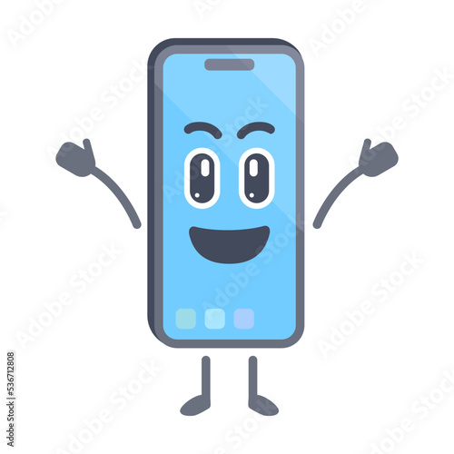 Phone with happy pose. smartphone cartoon character. Iphone character.