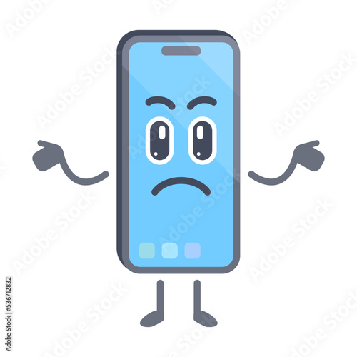 Phone with asking pose. smartphone cartoon character. Iphone character.