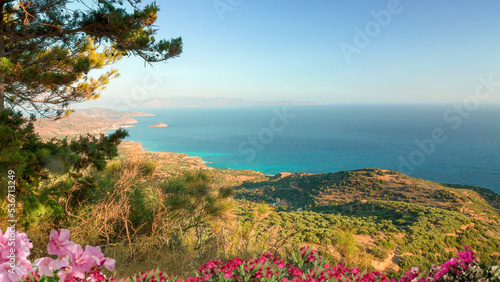 A view of the coastline of Crete, Greece.
