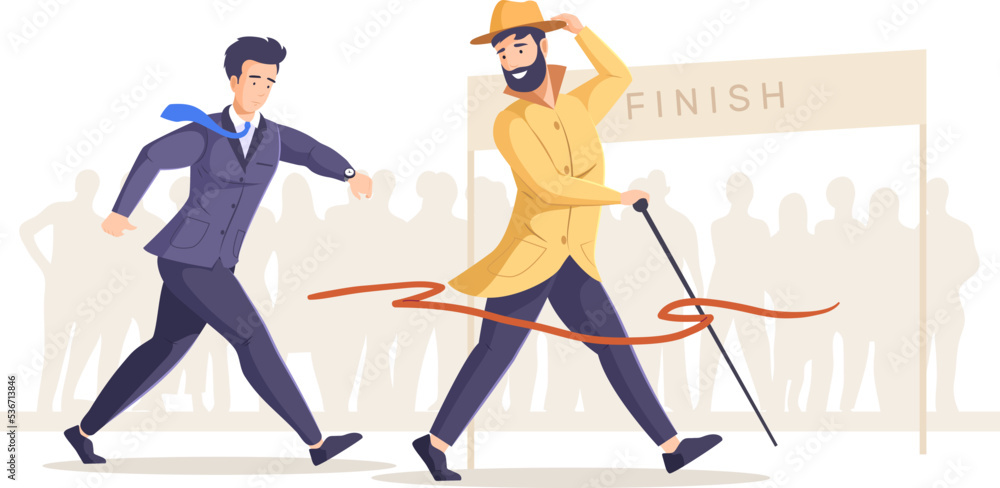 Businessmen rushing to finish line, business competition concept