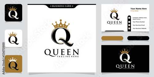 Initial letter Q crown gold luxury elegant vintage logo design.