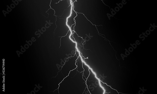 lightning effect on black background. Thunderbolt with rays of light. Thunderstorm natural phenomenon. 