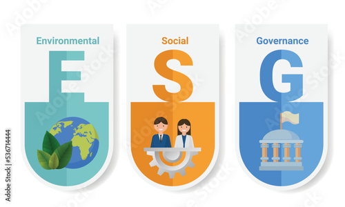 ESG icon - Environmental, Social, and Governance concept, Sustainable business or green business, Climate change, waste and pollution, natural capital, human rights, corporate governance.