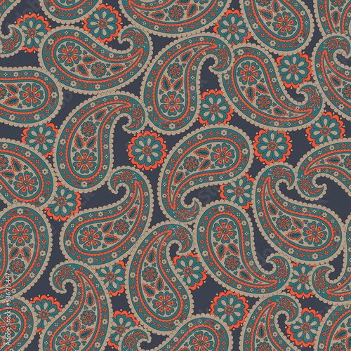 Seamless pattern with paisley ornament. Ornate floral decor for fabric. Vector illustration