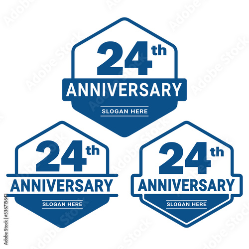 Set of 24 years Anniversary logotype design. 24th birthday celebration logo collection. Set of anniversary design template. Vector illustration. 