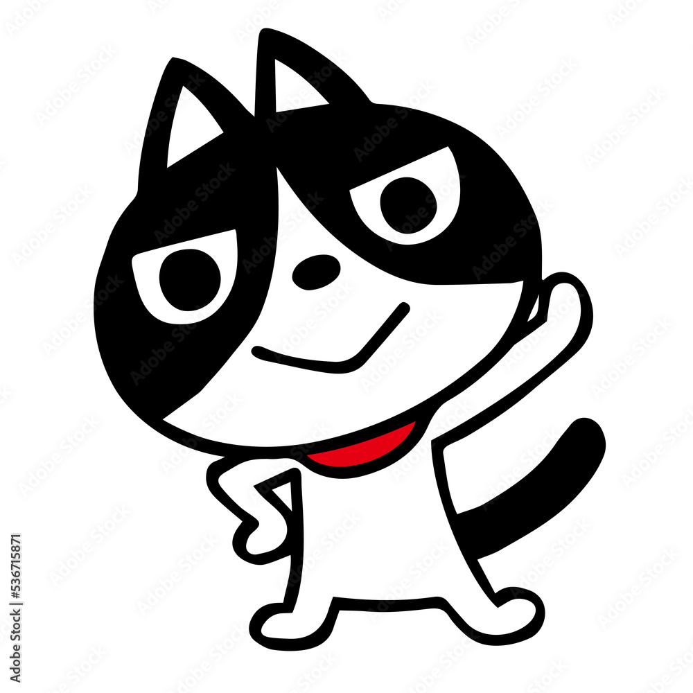 手描きのハチワレ猫 左手を上げるポーズ 手描きのハチワレ猫 左手を上げるポーズ