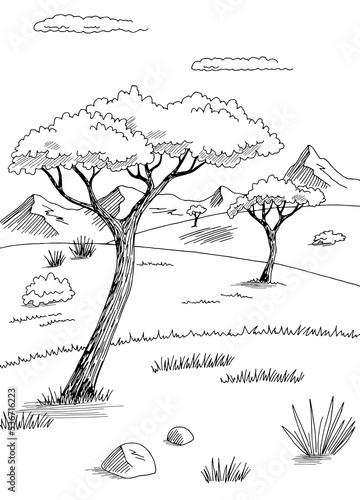 Savannah graphic black white landscape sketch vertical illustration vector 