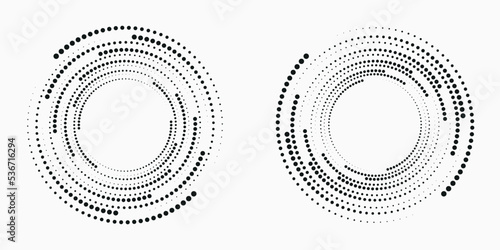 Halftone logo set. Circular dotted logo isolated on the white background. Garment fabric design.Halftone circle dots texture. Vector design element for various purposes.