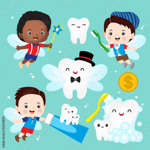 Boys tooth Fairy and cute happy tooth