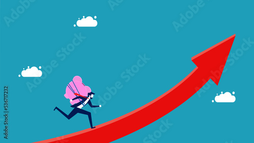 Savings and growing investments. businessman with a piggy bank running on an arrow vector