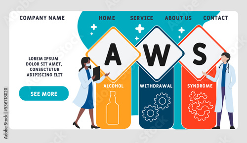 AWS - Alcohol Withdrawal Syndrome acronym. business concept background.  vector illustration concept with keywords and icons. lettering illustration with icons for web banner, flyer, landing page