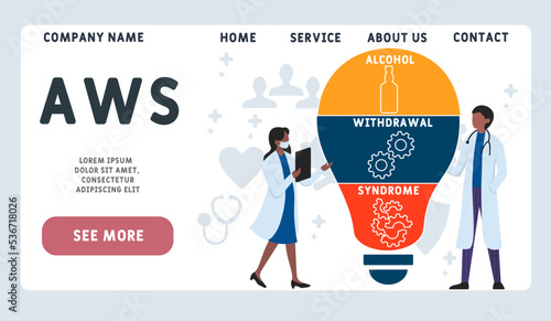 AWS - Alcohol Withdrawal Syndrome acronym. business concept background.  vector illustration concept with keywords and icons. lettering illustration with icons for web banner, flyer, landing page