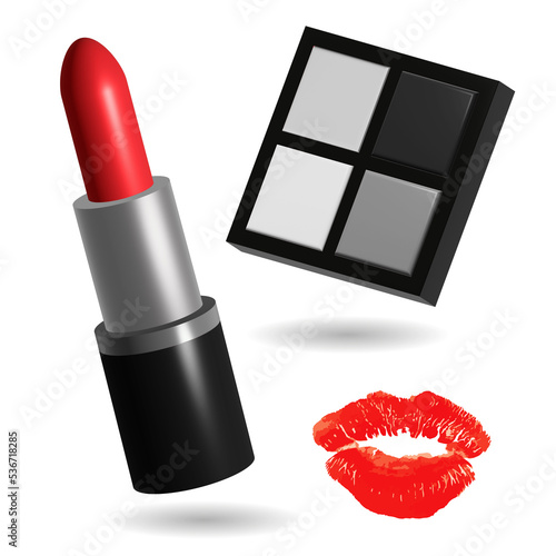 cosmetics makeup 3d models red lipstick and eye shadow photo