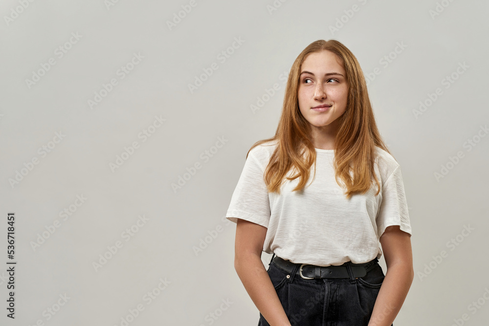 Cunning european female teenage look away on white Cunning european female teenage look away on white