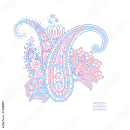 Paisley isolated. Card with paisley isolated for design. Floral vector pattern. Embroidery floral vector pattern