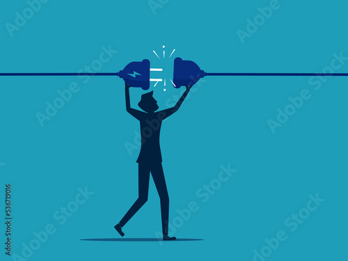 connection or synergy . Businessman connecting electric power lines. vector illustration