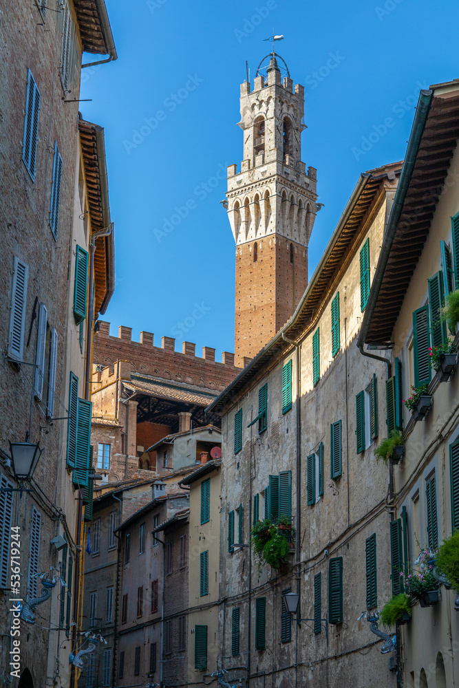 Vue sur la Torre del Mangia, à Sienne, Italie
