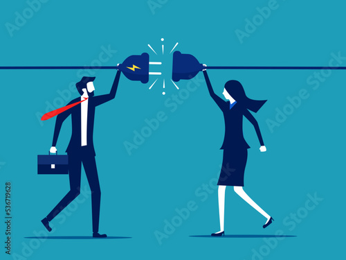 connection or synergy . Businessman connecting electric power lines. vector illustration eps © Nastudio