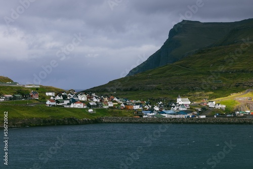 Beautiful shot of a village of Eidi in the Faroe Islands photo