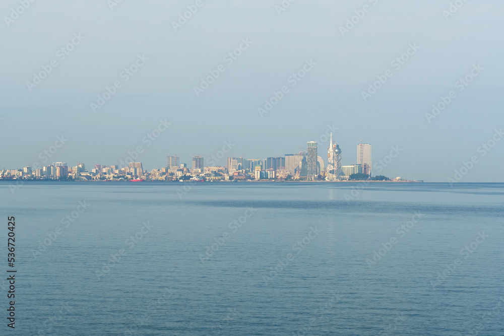 Morning panoramic view of the coast of Batumi and the Black Sea.