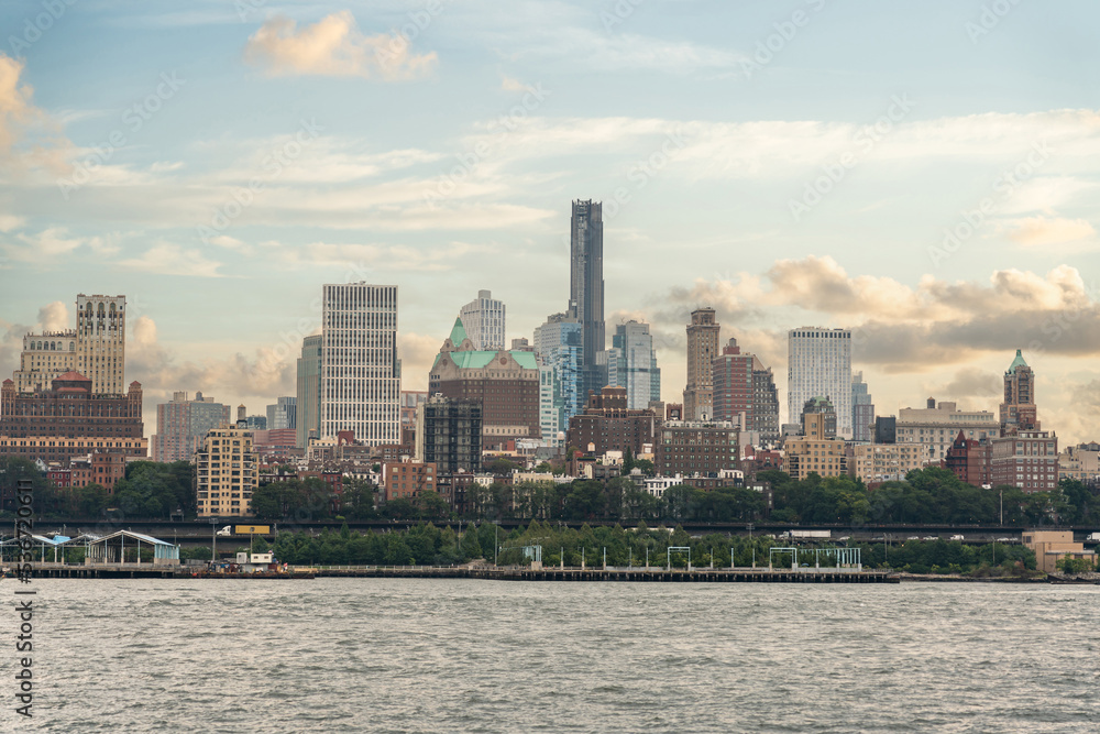 Panorama of Brooklyn across the East River on an overcast cloudy day Panorama of Brooklyn across the East River on an overcast cloudy day