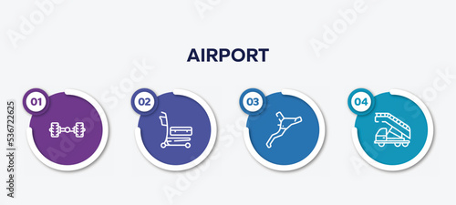 infographic element template with airport outline icons such as axle, airport cart, brakes, airport truck vector.