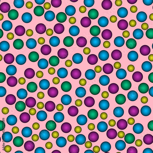 Canvas Print Abstract seamless pattern with colorful voluminous different balls on pink