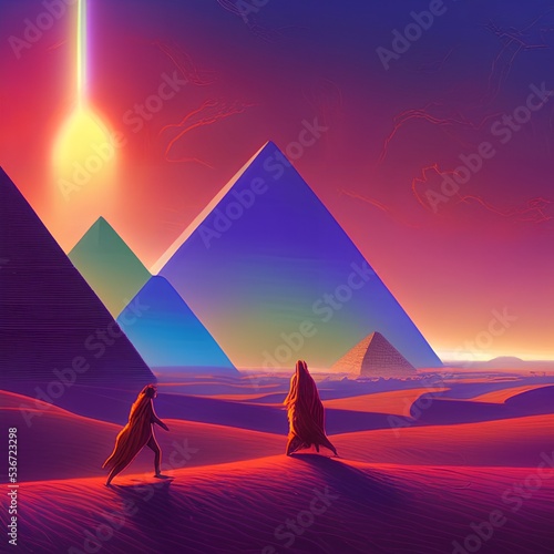 Vidid colorful pyramids in the sunset