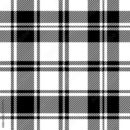 Plaid seamless pattern. Black check on white background. Repeated gingham geometric patern. Scottish style for design prints. Repeating texture checkered plaids. Repeat fabric. Vector illustration photo