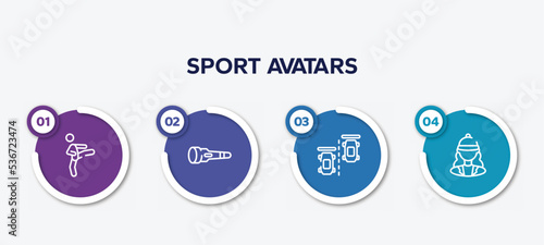infographic element template with sport avatars outline icons such as kicking, dive light, null, horsewoman vector.