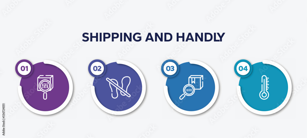 infographic element template with shipping and handly outline icons such as scan package, do not stand on, trackcode, temperature limitation vector. infographic element template with shipping and handly outline icons such as scan package, do not stand on, trackcode, temperature limitation vector.
