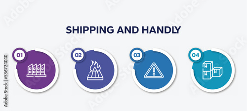 infographic element template with shipping and handly outline icons such as manufacturing plant, heat treated wood, danger, stack package vector.