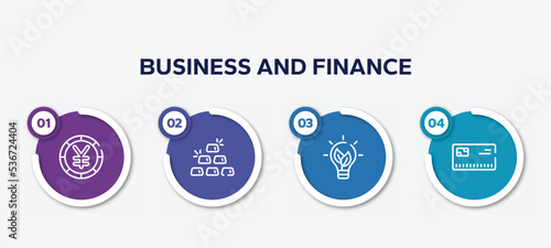 infographic element template with business and finance outline icons such as yen big coin, six gold bars, eco lightbulb, vector.
