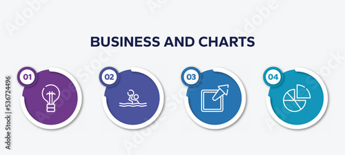infographic element template with business and charts outline icons such as black lightbulb, waterpolo, external, diagrams vector.