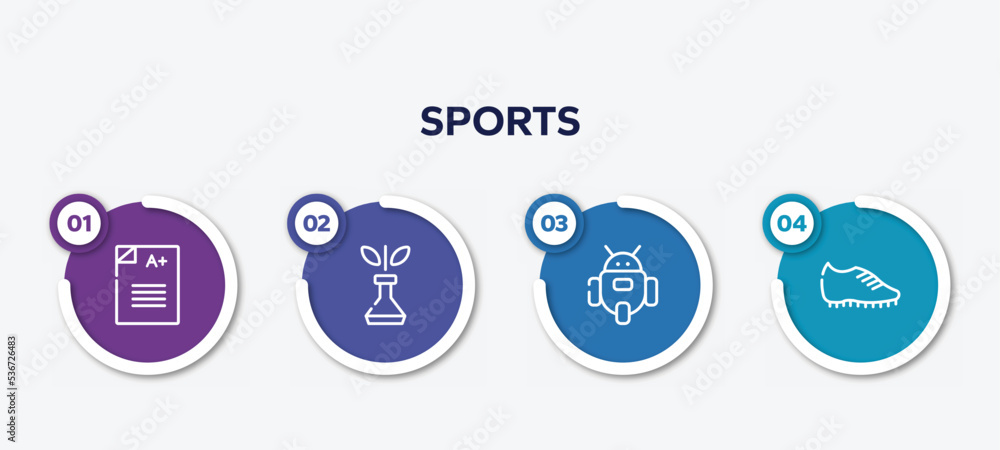 infographic element template with sports outline icons such as scores, biological, , football boots vector.