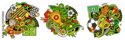 Football cartoon vector doodle designs set.