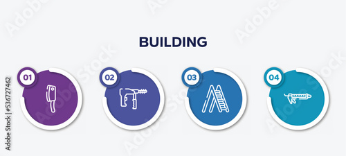 infographic element template with building outline icons such as cleaver, big driller, ladder open, sealant vector.