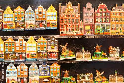 Amsterdam, Netherlands. October 2022. Multicolored souvenirs of Amsterdam.