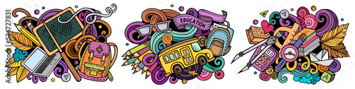 School cartoon vector doodle designs set.