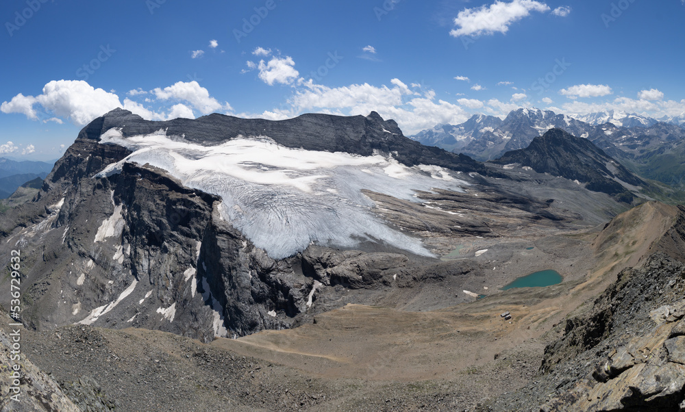 Monte Leone with its glacier, seen from the top of testarossa, near the simplon pass, Switzerland - July 2022.