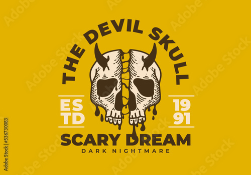 Vintage scary split skull illustration design