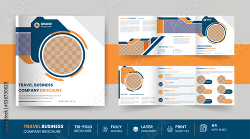 Multipage square travel agency corporate business 6 Page trifold brochure design template layout